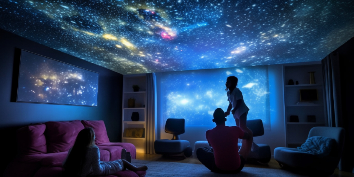 Family enjoying a nebula projection