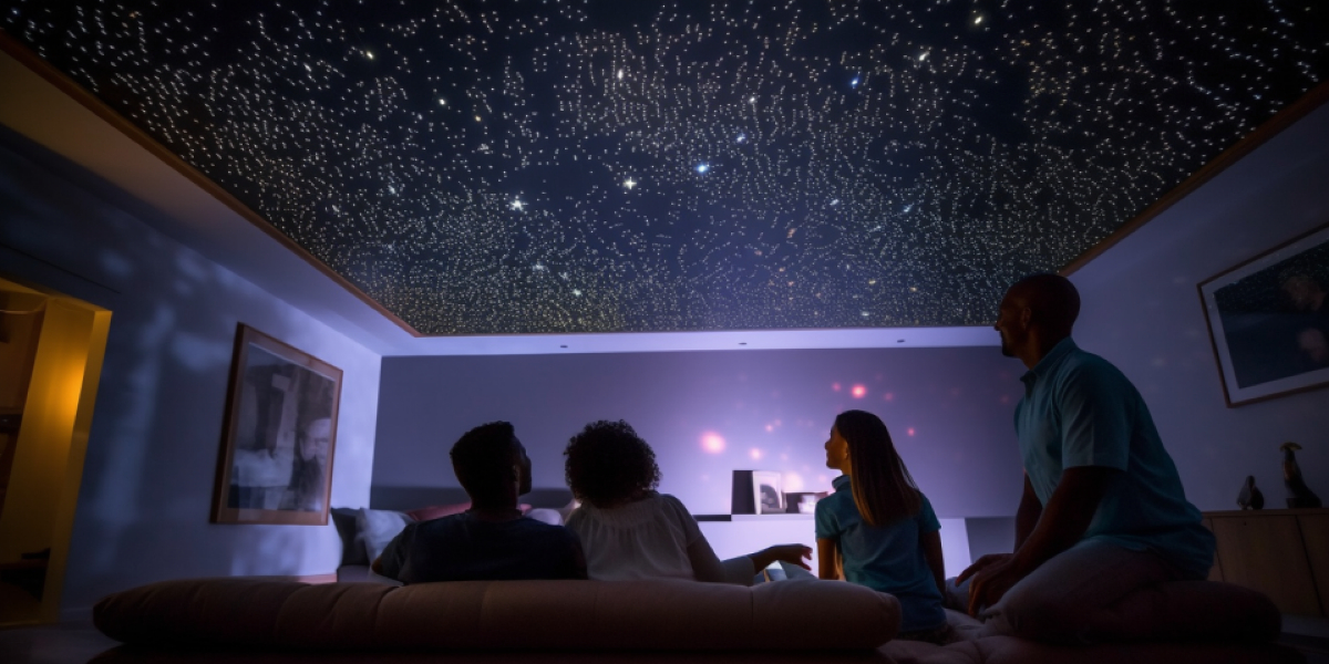 family enjoying star projection